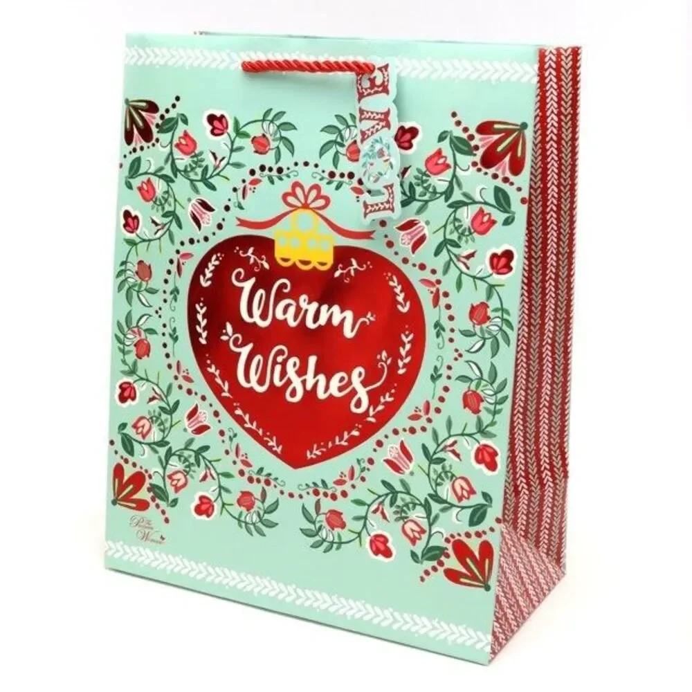 Pioneer Woman Christmas Gift Bag 5ct Set Foil or Glitter Paper Bird Floral Green